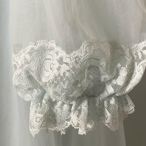 Vtg Vanity Fair Pale Blue Sheer Set Small Nylon Lace Chiffon 60s Robe Nightgown - Picture 9 of 9